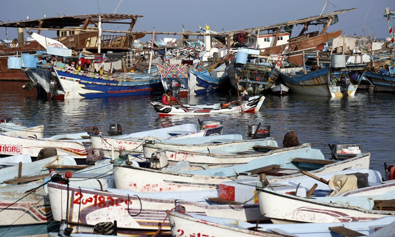 Fishing boats are seen at a fishing harbor in Hodeidah, Yemen, Nov. 19, 2021.(Photo: Xinhua)