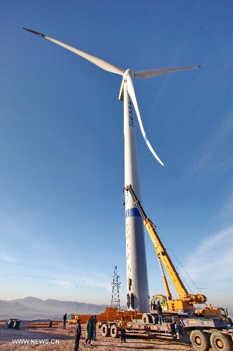 Wind power facilities seen at power plant in Zhangjiakou, N China ...