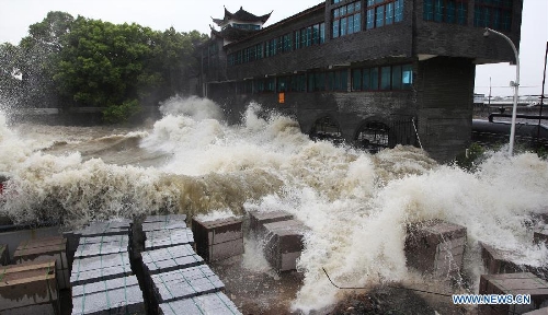 Typhoon Trami triggers surging tide of Qiantang River - Global Times