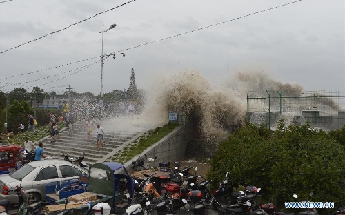 Typhoon Trami triggers surging tide of Qiantang River - Global Times