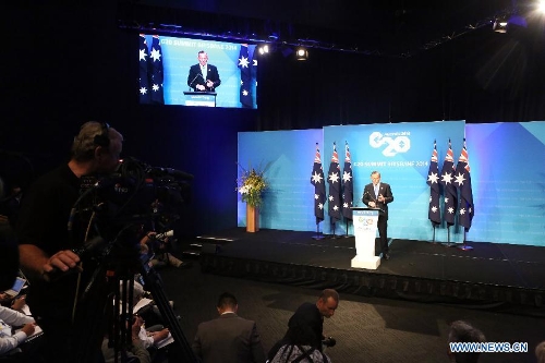 Australia's PM attends press conference of G20 Summit in Brisbane ...