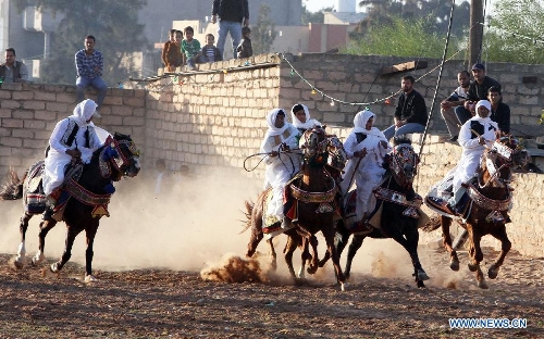 Libyan horse riders participate in tradition show - Global Times