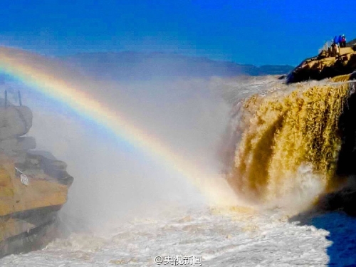 Amazing view of rainbow upon Hukou Falls of Yellow River - Global Times