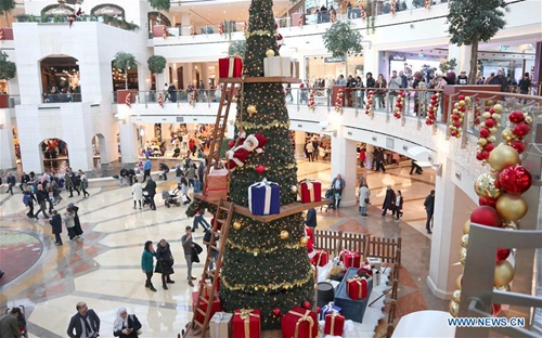 Shopping center ornamented with Christmas decorations in Istanbul ...