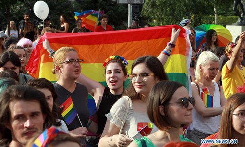 People attend Pride Parade in downtown Bucharest, Romania - Global Times