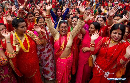 Nepali women celebrate Teej Festival in Kathmandu - Global Times