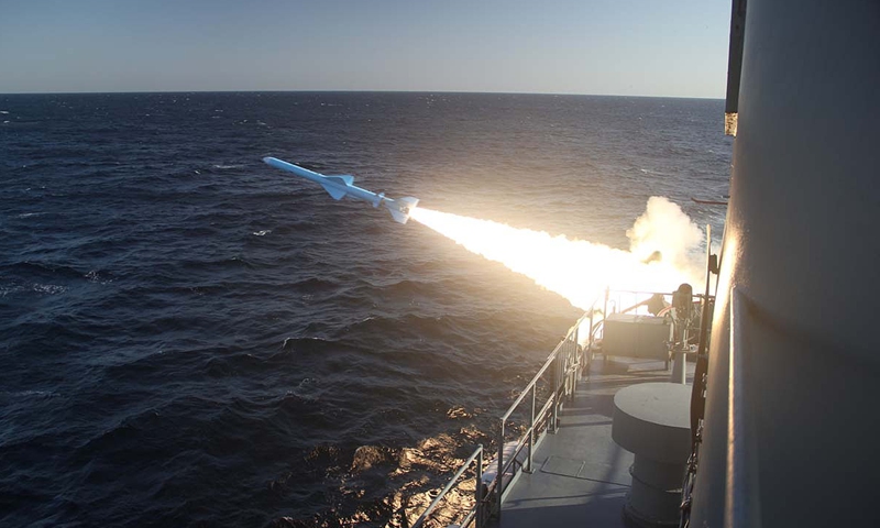 Iranian navy test fires ground-to-ship short-range cruise missile Ghader during an military drill on the Sea of Oman, southern Iran, 23 February 2019. Photo: VCG