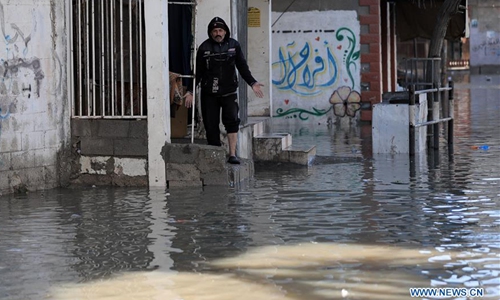 Floodwater after winter storm in Jabalia refugee camp in northern Gaza ...