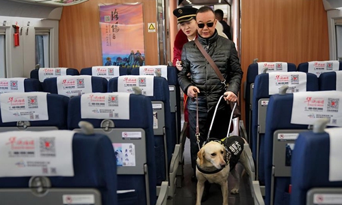 Visually impaired passenger and his guide dog - Global Times