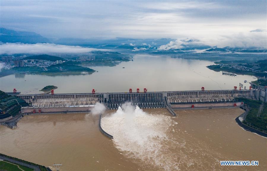 Water gushes out from sluiceways of Three Gorges reservoir on Yangtze ...