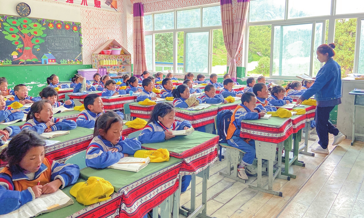 Students attend classes at Yiri Ecological Forest School in Qamdo, Tibet.  Photo: Xie Wenting /GT