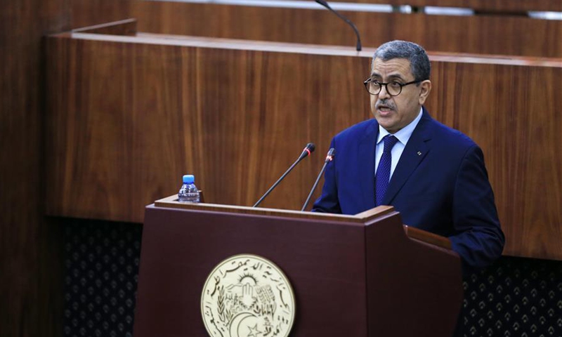 Algerian Prime Minister Abdelaziz Djerad attends the voting meeting of Algerian People's National Assembly in Algiers, Algeria on Sept. 10, 2020. Algerian People's National Assembly Thursday unanimously adopted the draft of the new constitution, according to the official APS news agency. (Xinhua)

