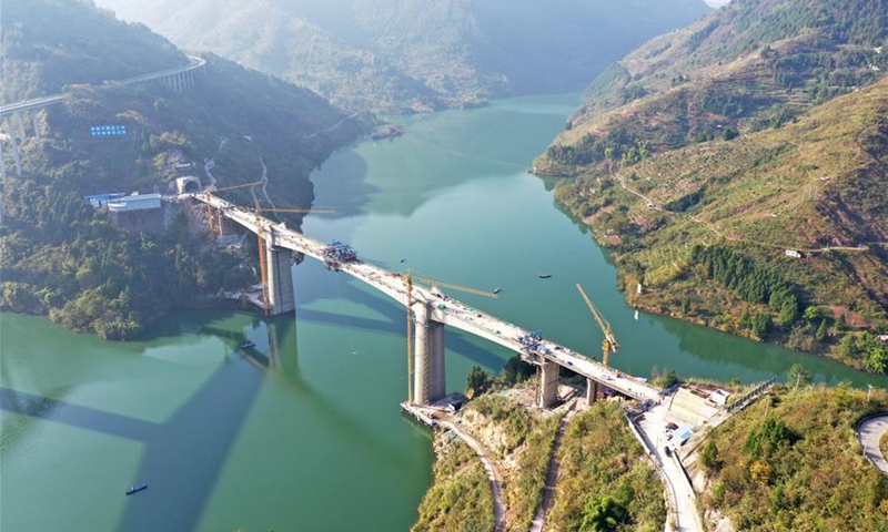 High-speed railway bridge over Tangxi River under construction in ...