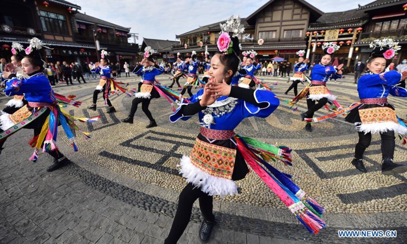 People Experience Miao Custom On New Year's Day In Danzhai Wanda Town 