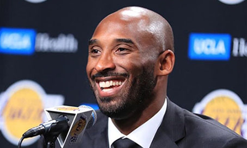 Kobe Bryant speaks during his jersey retirement press conference in Los Angeles, the United States, Dec. 18, 2017. Photo: Xinhua