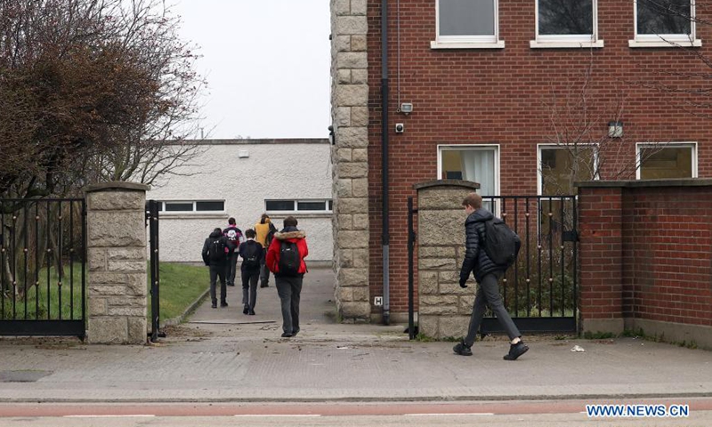 Students enter a school in Dublin, Ireland, on March 1, 2021. Primary and secondary schools in Ireland on Monday reopened as scheduled under a phased plan previously announced by the government.Photo:Xinhua