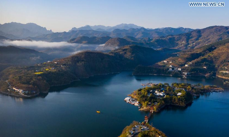 Aerial photo taken on March 4, 2021 shows a view of Ankang reservoir of the Hanjiang River in Ankang, northwest China's Shaanxi Province.Photo:Xinhua