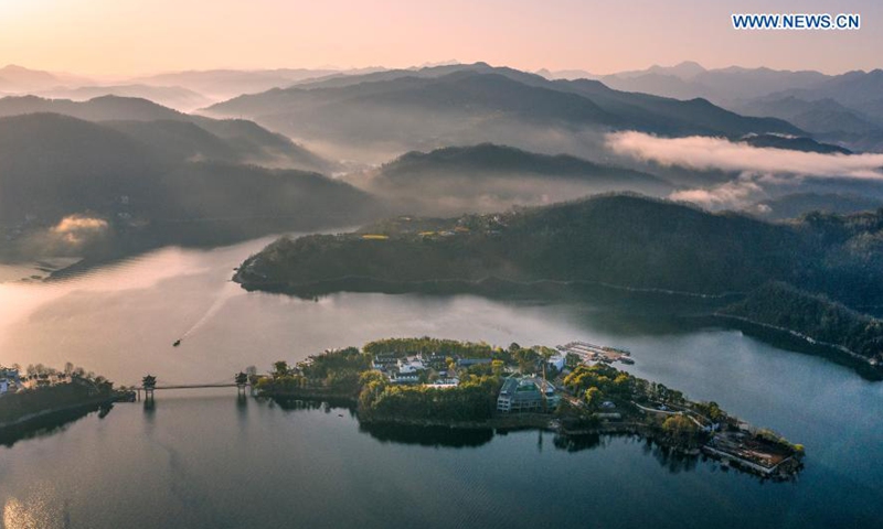 Aerial photo taken on March 4, 2021 shows a view of Ankang reservoir of the Hanjiang River in Ankang, northwest China's Shaanxi Province.Photo:Xinhua