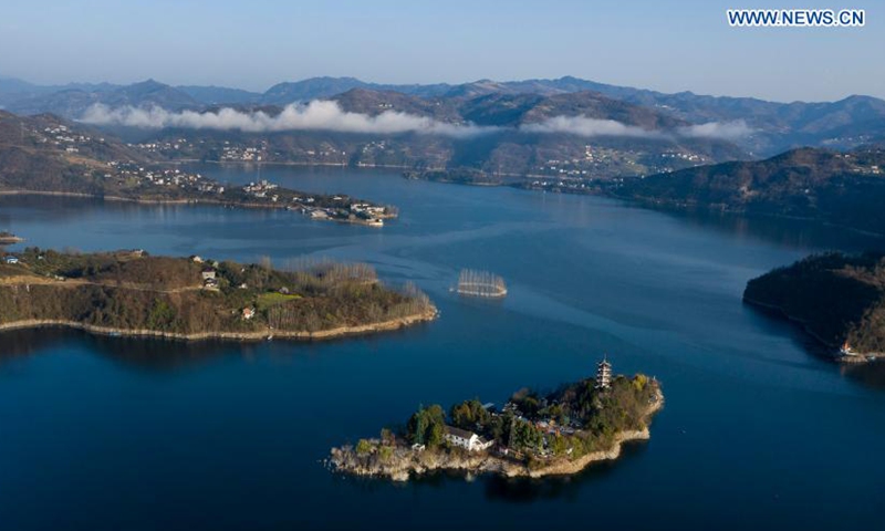 Aerial photo taken on March 4, 2021 shows a view of Ankang reservoir of the Hanjiang River in Ankang, northwest China's Shaanxi Province.Photo:Xinhua