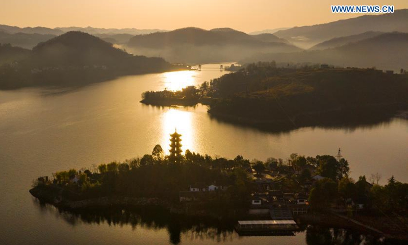 Aerial photo taken on March 4, 2021 shows a view of Ankang reservoir of the Hanjiang River in Ankang, northwest China's Shaanxi Province.Photo:Xinhua