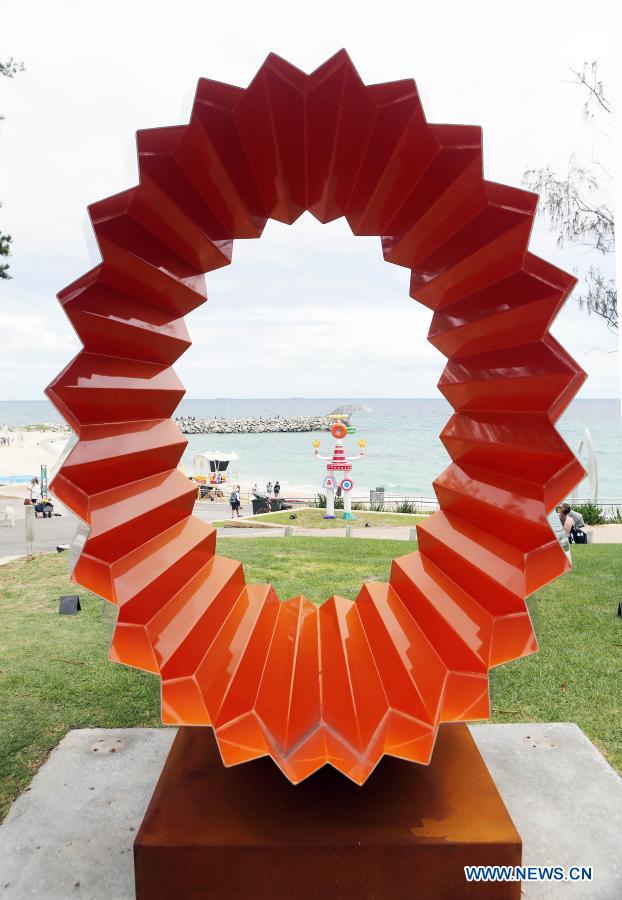 Photo taken on March 5, 2021 shows a sculpture at Cottesloe Beach, Perth, Australia. Sculpture by the Sea, the 17th Annual Cottesloe Exhibition is staged on the beautiful Cottesloe Beach, from March 5 to 22. Photo: Xinhua