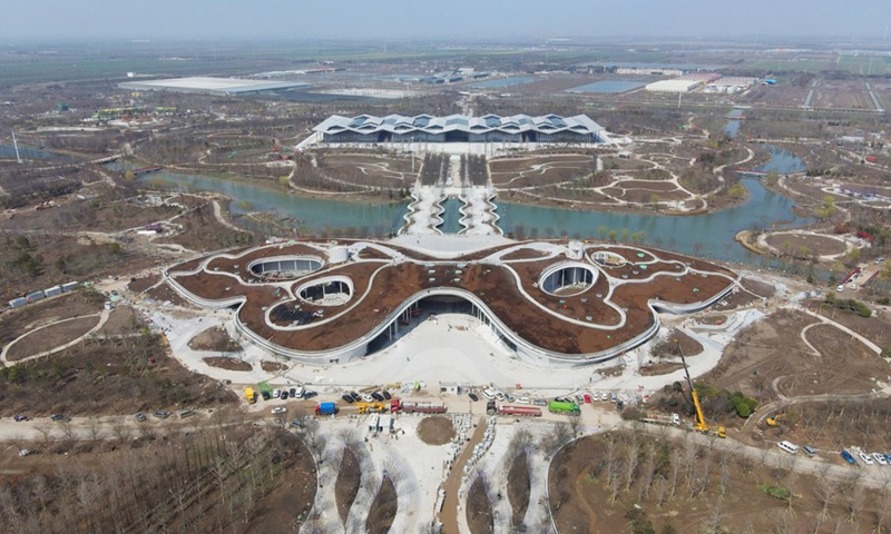 Aerial photo taken on March 10, 2021 shows a view of the China Flower Expo park under construction in Shanghai, east China.(Photo: Xinhua)