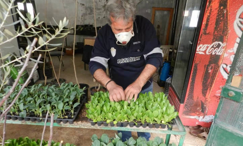 A Lebanese farmer takes care of his roses at his plantation near the Wazzani River in southern Lebanon on March 4, 2021. (Photo: Xinhua)