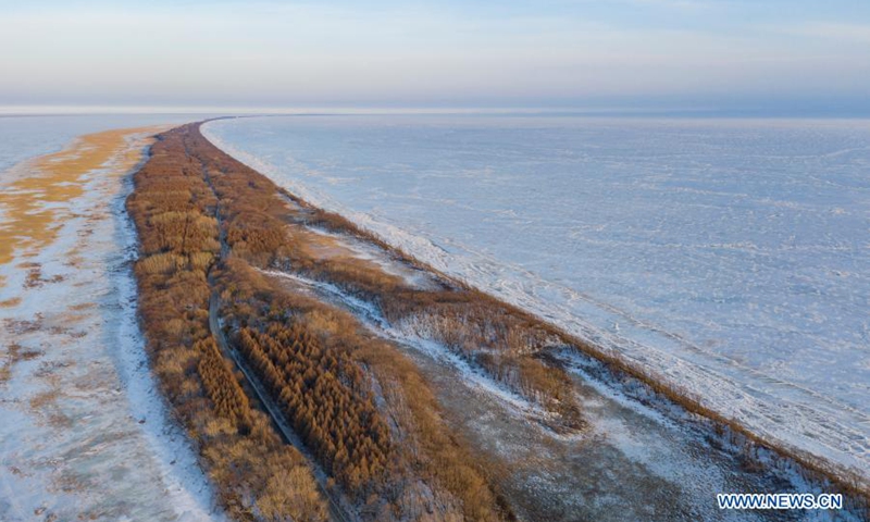 Aerial photo taken on March 13, 2021 shows the scenery of Xingkai Lake, a border lake between China and Russia. (Photo: Xinhua)