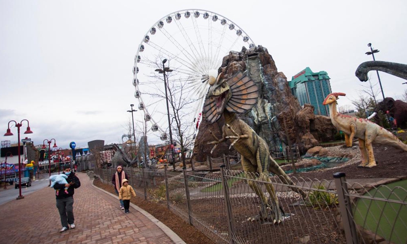 People walk past a park in Niagara Falls, Ontario, Canada, on March 31, 2021. Canada's tourism spending was cut 48.1 percent in 2020 and tourism gross domestic product (GDP) plunged 47.9 percent, Statistics Canada said Wednesday.Photo:Xinhua