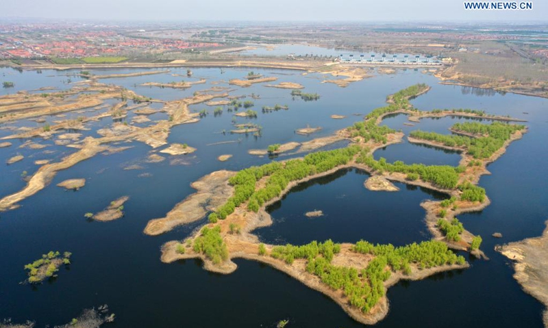 Aerial photo taken on April 5, 2021 shows a view of Dagu River in Qingdao, east China's Shandong Province.(Photo: Xinhua)