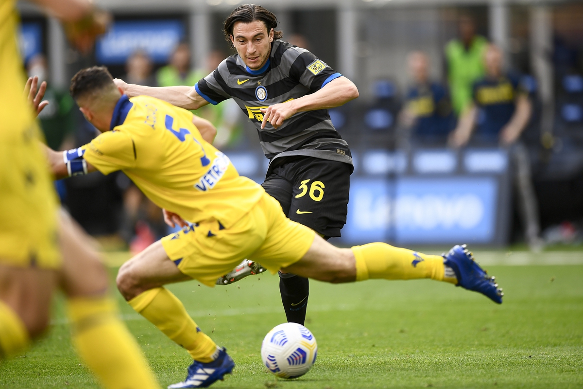 Inter Milan defender Matteo Darmian scores against Hellas Verona on Sunday in Milan, Italy. Photo: VCG