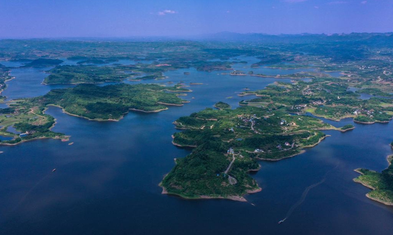 Aerial photo taken on May 2, 2021 shows a view of the Changshou Lake scenic area in southwest China's Chongqing. (Xinhua/Liu Chan) 