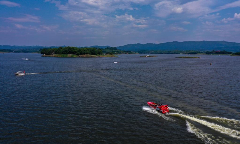 Aerial photo taken on May 2, 2021 shows a view of the Changshou Lake scenic area in southwest China's Chongqing. (Xinhua/Liu Chan) 