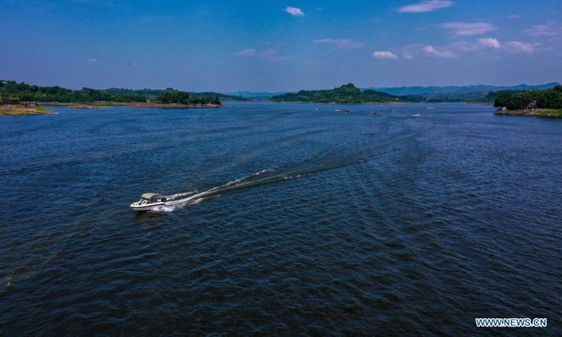 Aerial photo taken on May 2, 2021 shows a view of the Changshou Lake scenic area in southwest China's Chongqing. (Xinhua/Liu Chan) 