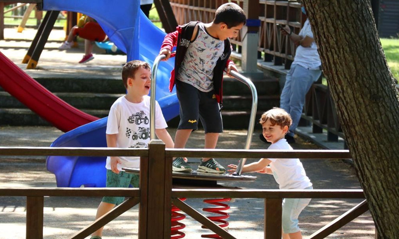 Children play at a park in Istanbul, Turkey, May 25, 2021. (Xinhua/Xu Suhui)