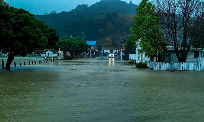 Photo taken on May 31, 2021 shows a flooded road in Christchurch, New Zealand.Photo: Xinhua