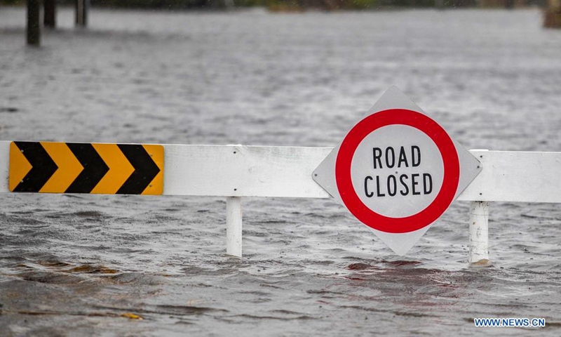 Photo taken on May 31, 2021 shows a flooded road in Christchurch, New Zealand. Downpours and floods that forecasters said could be one-in-a-hundred-year continued to hit New Zealand's South Island on Monday after a whole day and night's persistent and heavy rain that started on Sunday.Photo: Xinhua