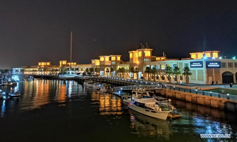 Photo taken on June 5, 2021 shows the night view in Kuwait City, Kuwait. (Xinhua/Nie Yunpeng)