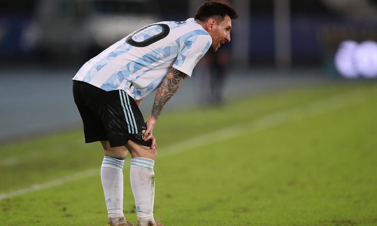 Lionel Messi of Argentina looks on during their match against Chile at the Copa America on Monday in Rio de Janeiro, Brazil. Photo: VCG