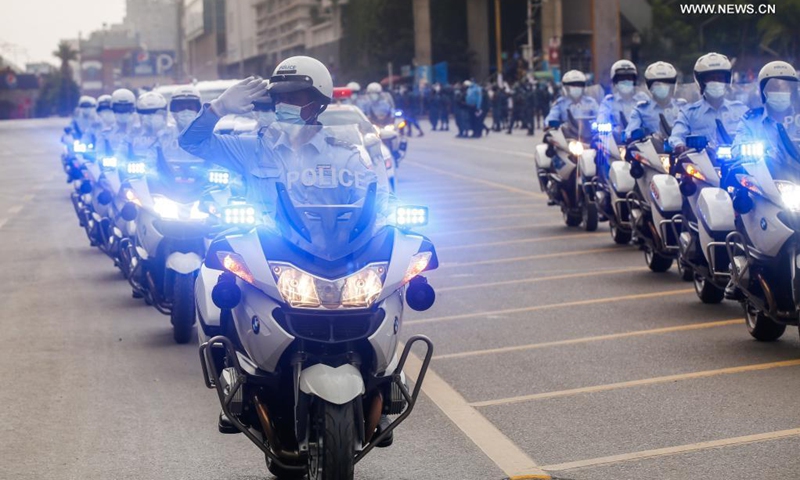 Addis Ababa city police officers are seen during a parade to present the new logo and uniforms of Ethiopian police force at Meskel Square in Addis Ababa, Ethiopia, June 19, 2021.(Photo: Xinhua)