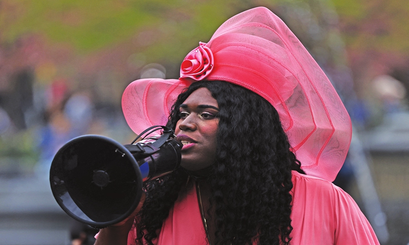 Qween Jean speaks during a vigil for Dominique Lucious in Manhattan, New York City on April 14. Lucious, who was killed in Missouri at 26, was the 14th transgender and the ninth black trans woman killed in 2021. Photo: AFP