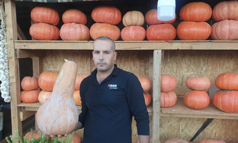 A Lebanese customer buys a pumpkin at a roadside stall in the town of Mansoura in western Bekaa, Lebanon, on July 4, 2021.(Photo: Xinhua)