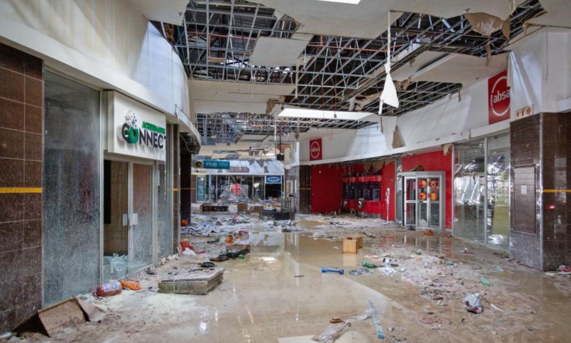 Photo taken on July 14, 2021 shows a shopping mall after the protests in Johannesburg, South Africa. A total of 117 people have lost their lives during violent protests which have been taking place for a week in South Africa, said Acting Minister in the Presidency Khumbudzo Ntshavheni on Thursday while addressing the media about the latest development in the protests in the country.Photo:Xinhua