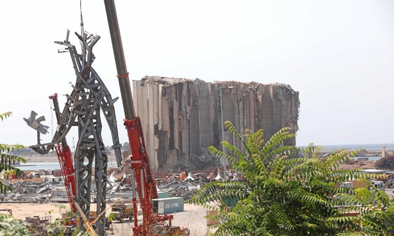 A statue named The Giant made from the remains of the Beirut port's wreckage is seen on the occasion of the first anniversary of the devastating blast at the Beirut port, Lebanon, on July 29, 2021.Photo:Xinhua