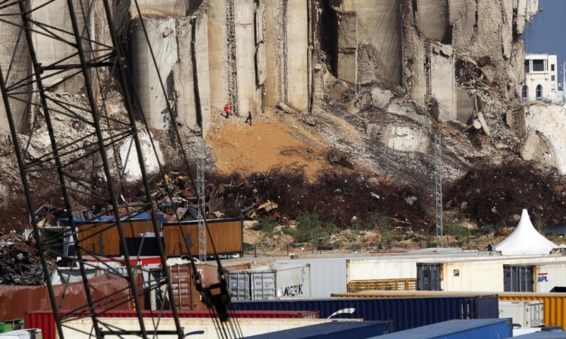 Photo taken on Aug. 2, 2021 shows the ruins of a building severely damaged by the massive explosions last year at the Beirut port in Lebanon.(Photo: Xinhua)