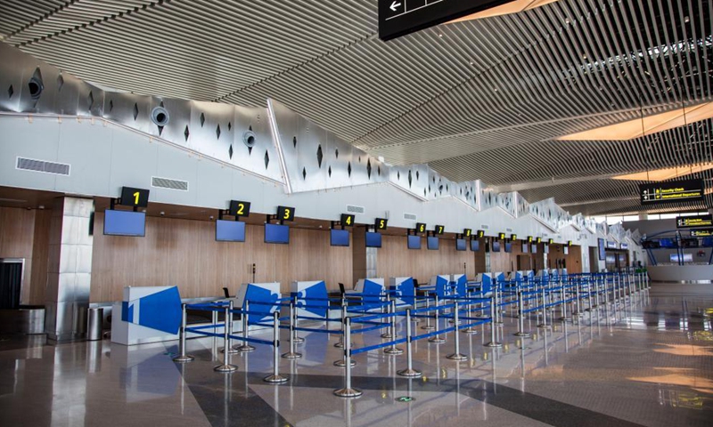 Photo taken on Aug. 5, 2021 shows the interior of the new Simon Mwansa Kapwepwe International Airport in Ndola, Copperbelt Province of Zambia. Zambia on Thursday commissioned a new international airport financed by China, with President Edgar Lungu expressing gratitude to the Chinese side for financing the construction of the airport.Photo:Xinhua