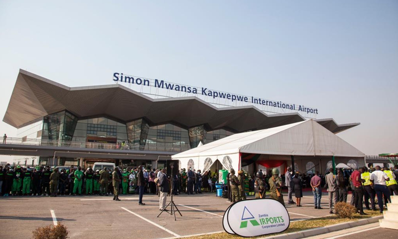 Photo taken on Aug. 5, 2021 shows the exterior of the new Simon Mwansa Kapwepwe International Airport in Ndola, Copperbelt Province of Zambia. Zambia on Thursday commissioned a new international airport financed by China, with President Edgar Lungu expressing gratitude to the Chinese side for financing the construction of the airport.Photo:Xinhua