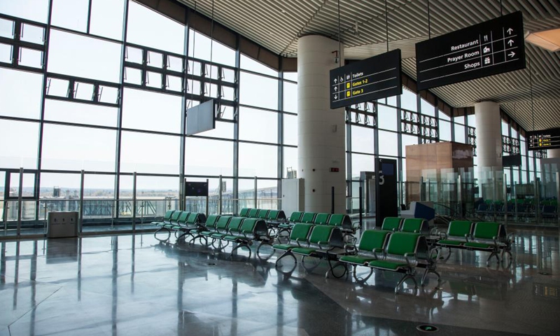 Photo taken on Aug. 5, 2021 shows the interior of the new Simon Mwansa Kapwepwe International Airport in Ndola, Copperbelt Province of Zambia. Zambia on Thursday commissioned a new international airport financed by China, with President Edgar Lungu expressing gratitude to the Chinese side for financing the construction of the airport.Photo:Xinhua