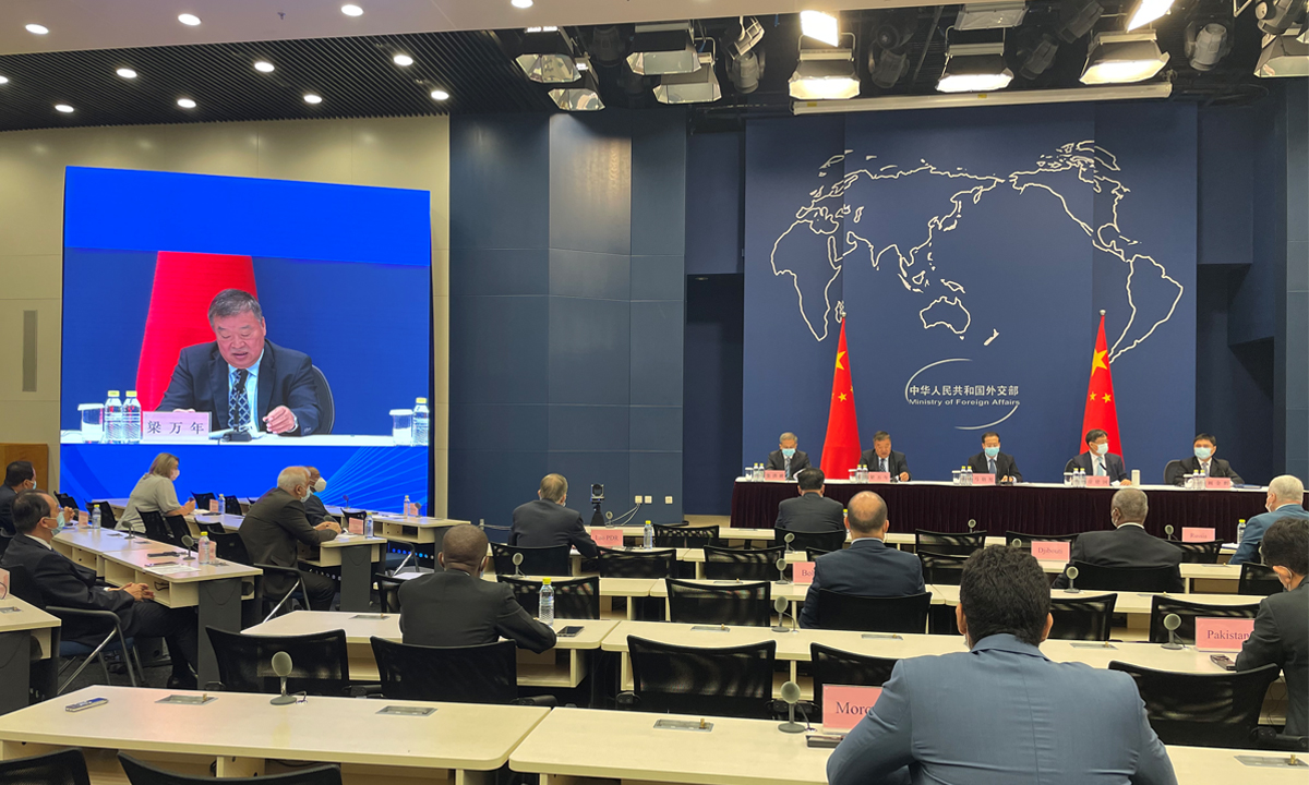 Liang Wannian, team leader of the Chinese side of the WHO-convened joint expert team, told at a briefing with foreign officials on China's efforts in COVID-19 origins study. Photo: Chen Qingqing/GT