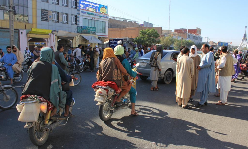 Taliban militants are seen in Herat province, Afghanistan, Aug. 13, 2021. The Afghan Taliban said their members overran three more provincial capitals on Friday, after they have taken control over a dozen cities within a week.Photo:Xinhua